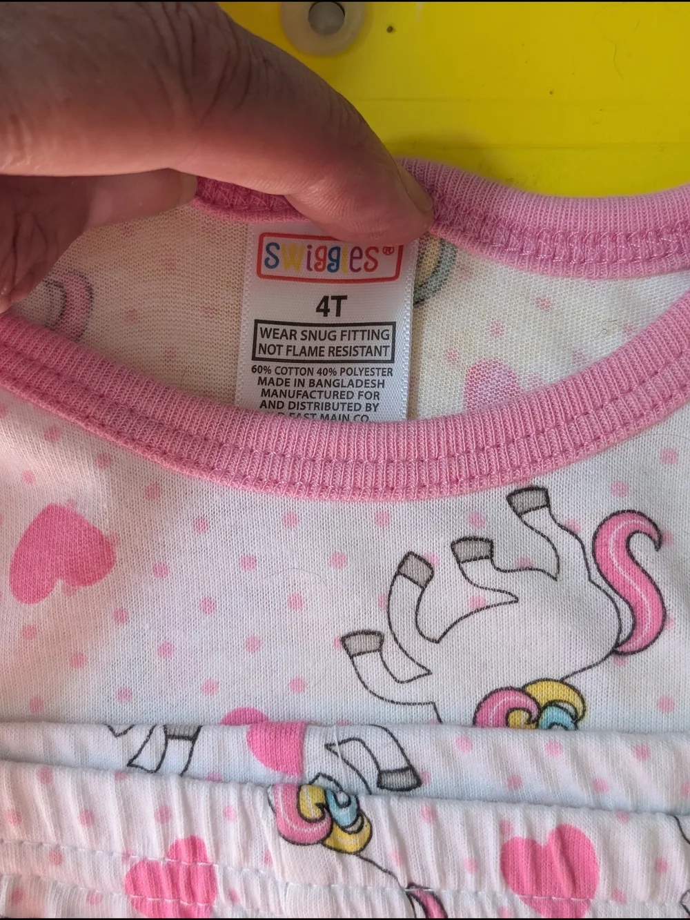Swiggles Girls Tight Fit 2-Piece Unicorn Pajama Set 4T White/Pink LS